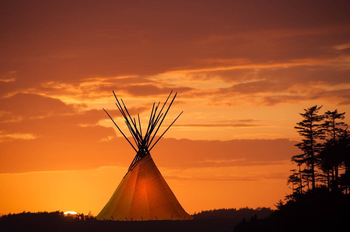 Teepee and gold sunset- light in teepee